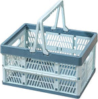 Collapsible Storage Crate with Handles, Milk Crates，33L Foldable Plastic Shopping Basket, Organizer Container for Car Home Pinic (Light blue, Large)