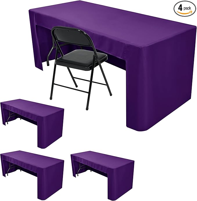 HolidayIdeas Open Back Fitted Tableclothss for 8 Foot Rectangle Table, Wrinkle Resistant Washable Table Covers 96x30 Inch for Craft Fairs, Banquets, Trade Show Display, Purple,4 Pcs