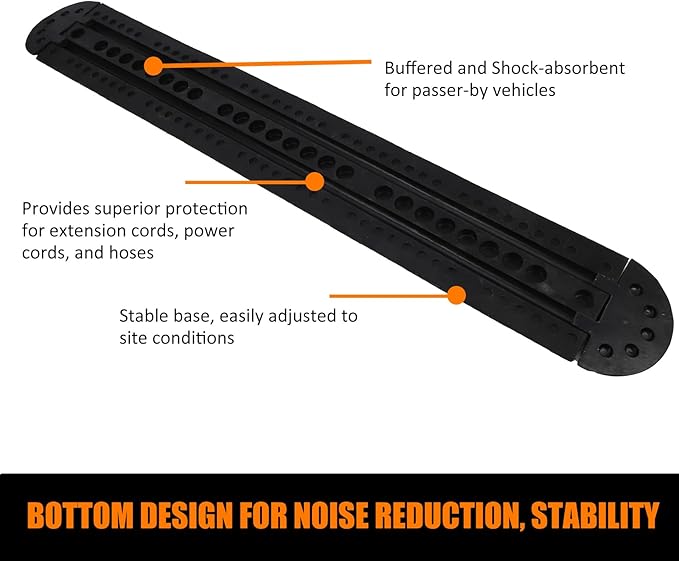 Heavy Duty 84" Rubber Speed Bumps - 2 Channel Modular Traffic Hump, Cable Protector Ramps for Asphalt, Concrete & Gravel Driveways, Includes 2 End Caps & 6 Spikes