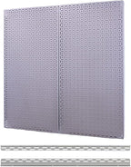 OmniWall Pegboard 2- Panel Side-by-Side Set 32-Inch Tall x 32-Inch Wide Metal Pegboard for Garage & Home Storage Silver