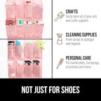 GORILLA GRIP Over the Door Shoe Organizer, 24 Large Breathable Mesh Pockets, Space Saving Hanging Storage Holder, Closet Rack Hanger Holds Up to 40 lbs, Hangs on Closets for Shoes, Accessories, Pink