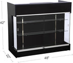4ft Retail Checkout Counter with Front Glass Display Showcase – Black Ledge Top Store Counter with Tempered Glass, Locking Drawers & Storage Shelves – Boutique Display Cabinet