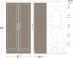 Prepac Natural Oak Elite 65" Tall Accent Kitchen Pantry Cabinet, Craft or Bathroom Storage Cabinet, Buffet Storage with Panel Doors, 3 Shelves, 32" W x 16.75" D x 65" H, Ideal for Home Organization