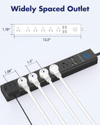 15 Ft Power Strip Surge Protector, 6 Outlets and 4 USB Ports, Flat Plug Power Strips Long Extension Cord with Overload Protection, Wall Mount for Home, Office, Dorm, ETL Listed