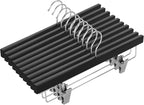 AMKUFO 20pcs Wooden Pants Hangers Solid Pants Hangers with Adjustable Clips 14 Inch Black Wood Skirt Hangers Trousers Bottom Hangers with Non-Slip Clips and 360° Swivel Hook