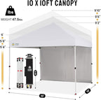 CROWN SHADES 10X10 Comercial Instant Canopy Pop Up Tent with Center Lock, 300D Fabric, 4 Sidewalls, Sto'N Go Bag, White