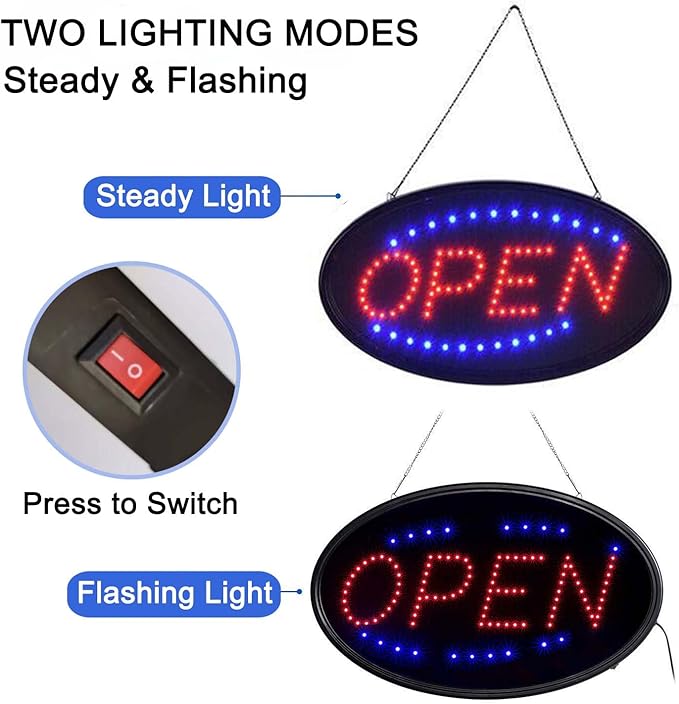 KEBE LED Open Signs for Business, Ultra Bright High Visibility Advertisement Board Electric Display Sign for Bar Hotel Shop Window Glass Door, 19"x10"