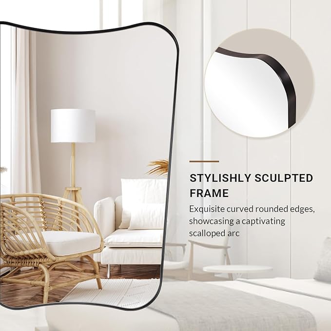 ANDY STAR 24"x32" Matte Black Mirror, Bathroom Mirror for Over Sink, Modern Irregular Shaped Mirror in Rust-Proof Stainless Steel 1” Frame, Decorative for Bathroom, Bedroom or Entryway
