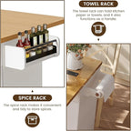 COCO DESIGN 60" Rolling Kitchen Cart with Power Strip & Drop Leaf, Thick Countertop, Large Storage Cabinet & Drawers, Mobile Island with Locking Wheels, Towel Rack and Spice Rack for Kitchen, White