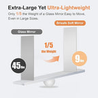 brisafe 63"x20" Ultra-Light Mobile Floor Mirror with 360° Wheels, 0.04mm Shatterproof Nano Film for Home Gym/Yoga/Dance Studio & Commercial Use (60% Insurance Savings, White)