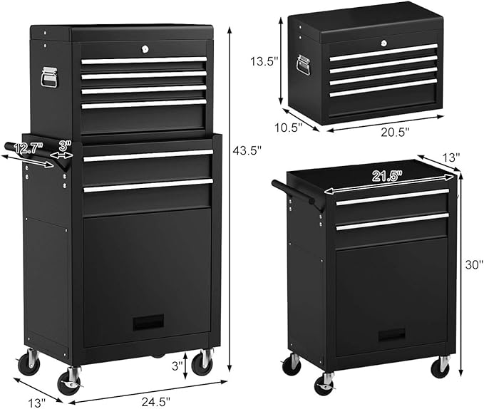 Goplus Rolling Tool Chest, 6-Drawer Tool Box Organizer w/Auto Locking System & Lockable Wheels & Sliding Drawers & Detachable Top, Tool Storage Cabinet for Garage Workshop (Black) …