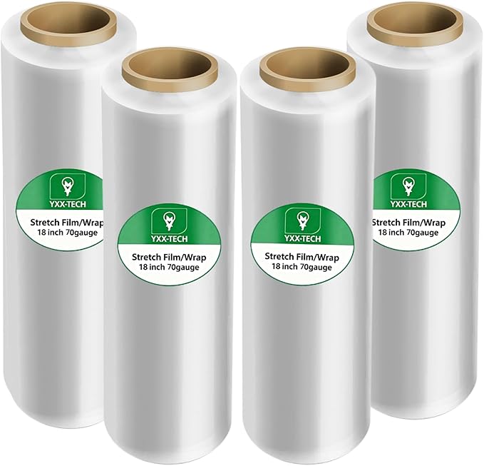 Stretch Wrap Roll - Heavy Duty Industrial Strength 18inch 1500ft,Clear Cling Shrink Wrap Roll 70 Gauge - Ideal for Furniture, Moving, Shipping, and Pallet Packing -4pack