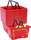12PCS Red Plastic Shopping Baskets with Handles, Portable Retail Grocery Baskets with Handles, 21L Hand Shopping Baskets Set for Stores, Supermarket, Retail, Groceries Shopping Carrying