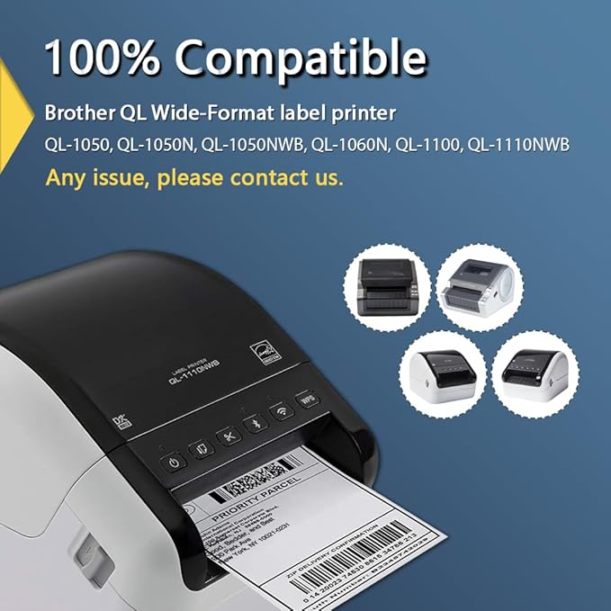 BETCKEY - Shipping Labels Replacement for Brother DK-1241 (4 in x 6 in), Compatible with Brother QL Label Printers [6 Rolls/1200 Labels, Green]