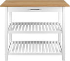Island Oasis Solid Wood Kitchen Island with Drawer, Stainless Steel Towel Bar and Open Storage Multi-Purpose Prep Table for Home Kitchens Natural Maple and White