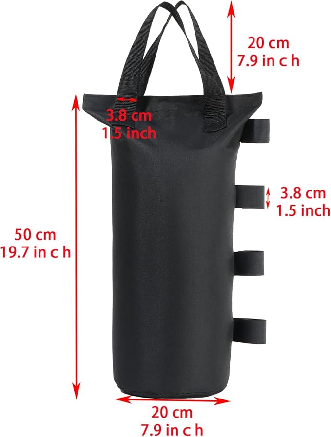 Canopy Weight Sand Bags with Water Storage Bags, Heavy Duty Tent Anchor Bags, 19.7 x 7.9 inches, Black (Black, 6 sandbags+6water Bags)