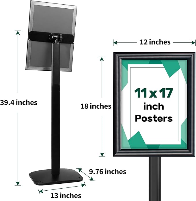 3Pcs Heavy Duty Pedestal Sign Holder for Display, 11 x 17 inches Adjustable Floor Standing Sign Holder with Weighted Base , Sign Stand for Indoor/Outdoor Advertising，Black