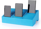 24-Grid Wooden Cell Phone Holder Desktop Organizer Storage Box for Classroom Office (Blue 24-Grid)