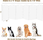 Modern Frame Clear Acrylic Freestanding Dog Gate - 32" Tall Extra-Wide Folding 6-Panel Pet Barrier for Doorways, Stairs & Large Openings, Indoor Fence for Small to Large Dogs & Cats
