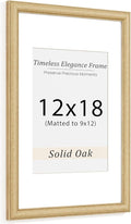 Natural Oak 12x18 Picture Frames Mat to 9x12 Picture Display,Original Wood Handcrafted Certificate Frame,Wooden Frame 12x18 with Tempered Glass Graduation Family Wedding Photo Wall Mounted