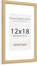 Natural Oak 12x18 Picture Frames Mat to 9x12 Picture Display,Original Wood Handcrafted Certificate Frame,Wooden Frame 12x18 with Tempered Glass Graduation Family Wedding Photo Wall Mounted