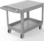 Heavy Duty Utility Rolling Tool Cart, 1000 lbs Capacity Flat Top Plastic Utility Service Cart with Two Trays and Wheels, 46 x 26-Inch Work Cart for Storage, Garage, Warehouse, Workshop, Gray