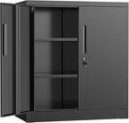 Pataku Metal Storage Cabinet, Garage Cabinet with Doors and Shelves 36" Hx32 Wx16 D, Steel Lockable File Cabinets for Office, Home, Garage, Basement, Industrial, Black