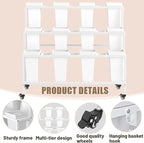 Flower Display Stand with 12 Buckets & Wheels – 3-Tier Mobile Flower Cart, White Metal Flower Bar for Weddings, Florist Shops, Patio, Garden & Home