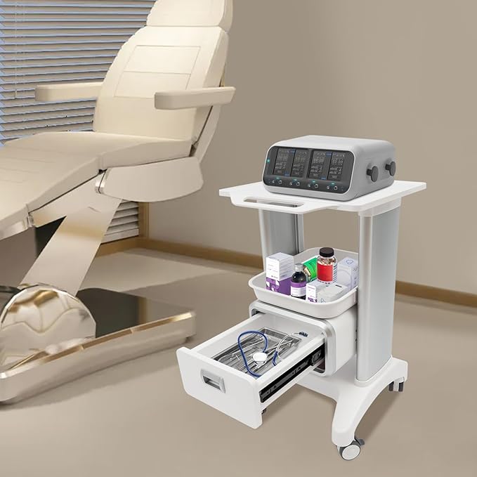 Mobile Medical Trolley Cart Mobile Ultrasound Cart 220 LBS Load Beauty Salon Instrument Rolling Carts with Drawer & Tray for Hospital Clinic Beauty Salon