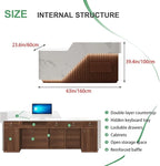 Modern Reception Desk with Counter Front Reception Table with Hidden LED Lighting Commercial Receptionist Desk White and Brown Checkout Counter Fully Assembled and Ready to Use 63inch/160cm