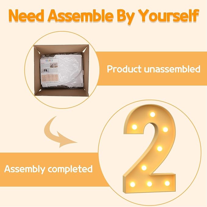 Marquee Numbers 3 Feet Tall Large Light Up Numbers 2nd 12th 21st Two Fast Birthday Decorations Big Yellow Light Outdoor Anniversary Decorations Balloon Arch Kit Party Backdrop 2