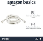 Amazon Basics Extension Cord, 13 Amps, 125V, 20 Foot, White - Pack of 2