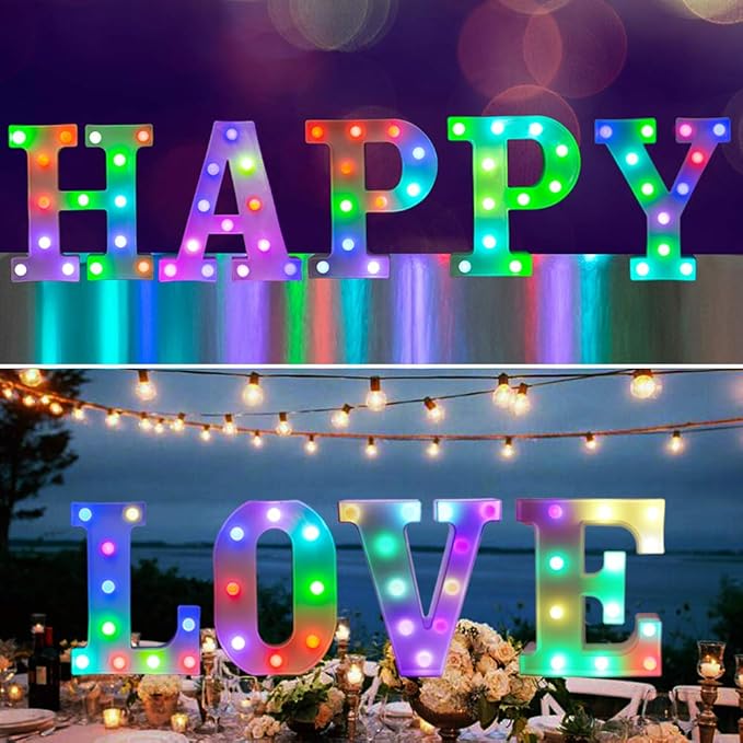Pooqla Colorful LED Marquee Letter Lights with Remote – Light Up Marquee Signs – Letters with Lights for Anniversary Party Room Decoration - Birthday Gift for Boys Girls Women Men - Multicolor V