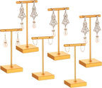 Kigeli 6 Pack Metal Bar Earring Display Stand Retail Earring Display Holder Detachable Metal Display Storage Rack Jewelry Photography Prop, Square Base, Height 4.3" and 5.1"(Gold)