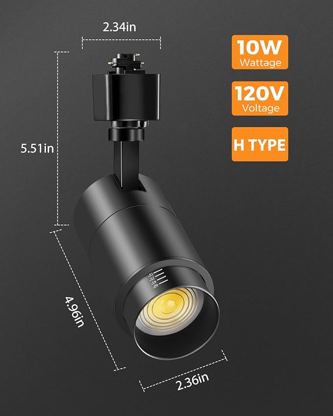 VANoopee 3-Color Zoomable 10W LED Track Lighting Heads H Type Track Light Heads Dimmable Bright Ceiling Spotlight Fixtures Accent Art, 3000K 4000K 5000K Adjustable, CRI90+ 15°-60° 1000lm Black 6 Pack
