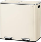SONGMICS Trash Can, 2 x 10.6 Gallon (2 x 40 L) Garbage Can for Kitchen, with 15 Trash Bags, 2 Compartments, Plastic Inner Buckets and Hinged Lids, Airtight, Almond Color ULTB730A01V1
