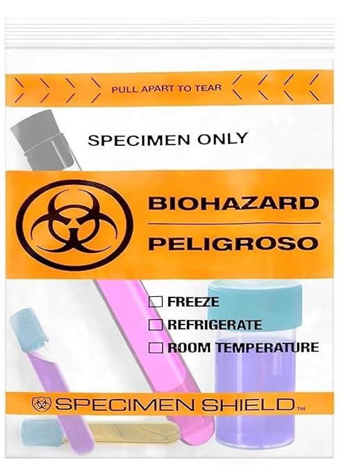 APQ Clear Orange Biohazard Specimen Bags, 12 x 15 Inches, Pack of 100