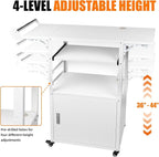 Large Steel AV Cart with Wheels and Drop Leaves, Height Adjustable AV Cart with Locking Cabinet and Power Strips, Rolling Computer Workstation with Pullout Keyboard Tray for Office & Classroom