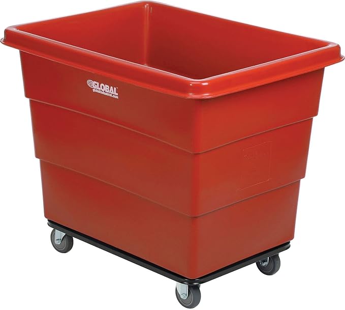 Global Industrial 12 Bushel Plastic Bulk Box Truck, Steel Chassis Base, 1000 lbs. Capacity, 4" Non-Maring Rubber Casters, Red, 38-2/5"L x 28-9/10"W x 33" H