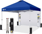 CROWN SHADES Canopy Tent, 10 x 10 Foot Portable Pop Up Outdoor Shelter with Pocket Sidewall, Push Center Lock, UV Protection, and Carry Bag, Navy Blue