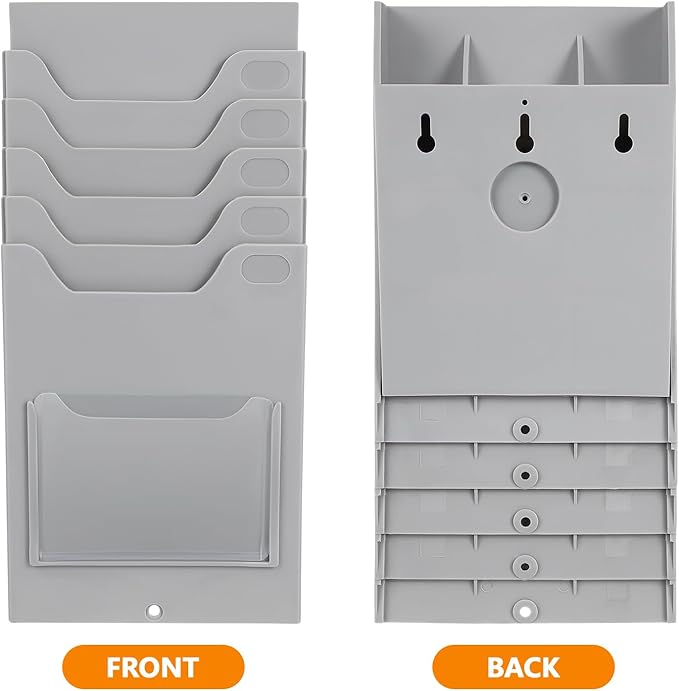 Kisangel Time Card Rack Wall Mount Time Card Holder Shelf with 5 Slots Multi-Pocket for Office Factory Attendance Payroll Supplies