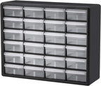 Akro-Mils 24 Cabinet 10724, Plastic Parts Storage Hardware and Craft Cabinet, Black & 10164 64 Drawer Plastic Parts Storage Hardware and Craft Cabinet, 20" x 15.75", Black