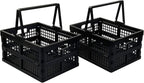 2 Pack Folding Plastic Crate, Collapsible Shopping Basket with Handles