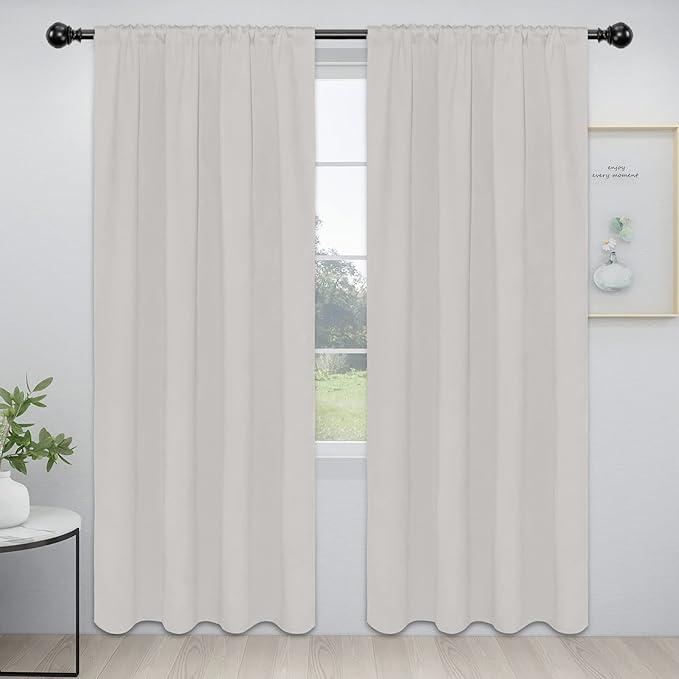 Easy-Going Rod Pocket Blackout Curtains for Bedroom, Room Darkening Window Curtains for Living Room, Thermal Insulated Noise Reduction Solid Window Drapes, 2 Panels (52x84 in, Light Linen)