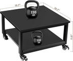 Under Desk Printer Stand - 2-Tier Industrial Mobile Printer Table with Storage Shelf, 19.7''x19.7''x12.6'' Heavy Duty Wood Rolling Printer Cart with Wheels for Home and Office,Classic Black