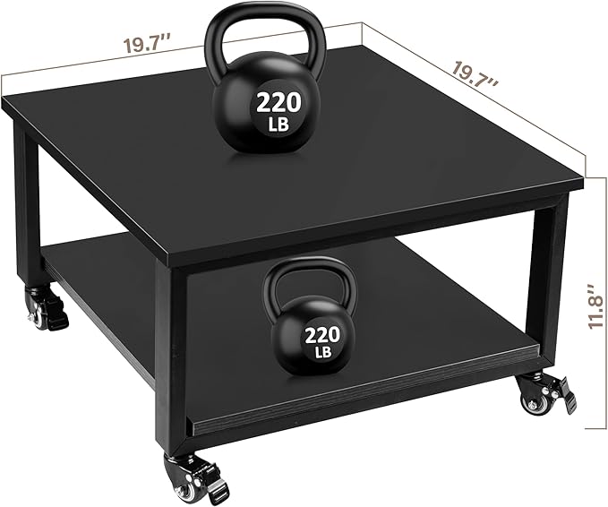 Under Desk Printer Stand - 2-Tier Industrial Mobile Printer Table with Storage Shelf, 19.7''x19.7''x12.6'' Heavy Duty Wood Rolling Printer Cart with Wheels for Home and Office,Classic Black