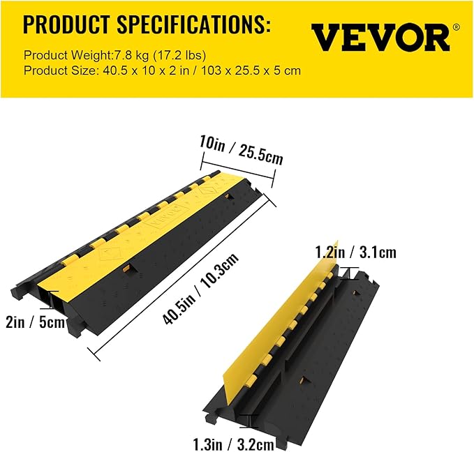 Happybuy 5 Pack Rubber Cable Protector Ramp 2 Channel Heavy Duty 66000lbs Load Capacity Cable Wire Cord Cover Ramp Speed Bump Driveway Hose Cable Ramp Protective Cover