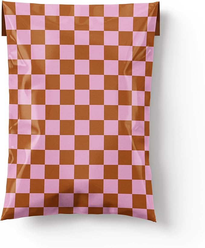 Poly Mailers 10x13 – 100 Pack – Cute Printed Recyclable Shipping Envelopes for Small Business Packaging, Self Sealing Mailing Bags – Checkerboard Pink and Rust Design