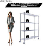 NSF Commercial 4-Tier Wire Shelving with Wheels, 60"x18"x72" Heavy Duty Metal Shelves 3200 lbs Max Capacity, Chrome Storage Rack for Garage Kitchen Pantry Warehouse