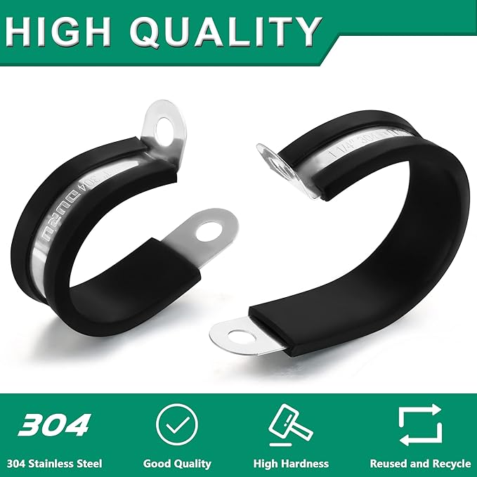 50PCS Cable Clamps 1 Inch 304 Stainless Steel Cable Clamps Rubber Coated Cushioned Insulated Cable Clamp,Automotive Wire Clamps,Pipe Clamps,Metal Clamp for Tube,Wire Cord Installation(25mm)